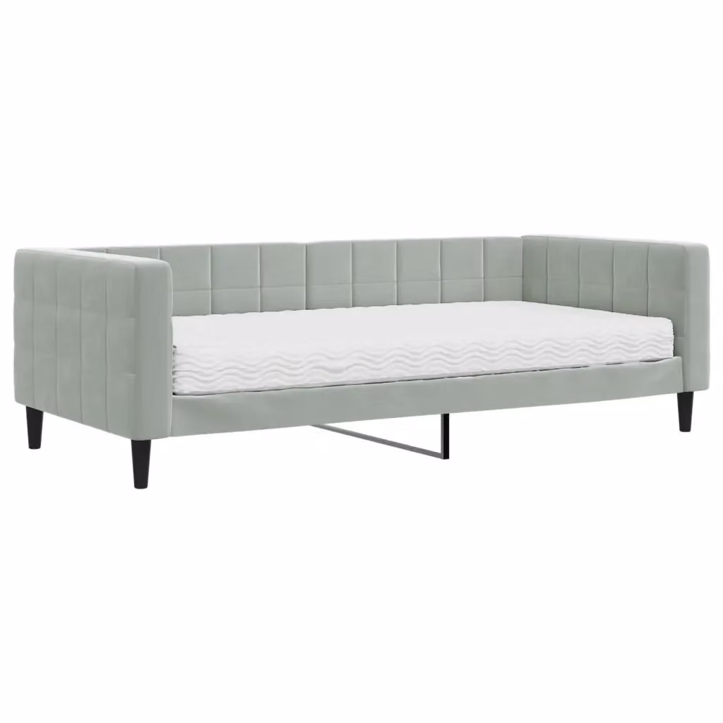 Divano Letto Moderno vidaXL in Velluto Grigio con Materasso in Schiuma L/P/H: 223 x 90 x 68 cm – 2