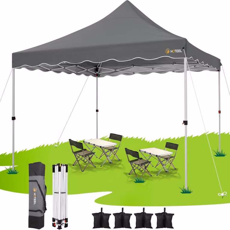 Gazebo da esterno 3x3 metri, grigio, impermeabile, con protezione UV 50+, struttura in acciaio e 4 sacchi di sabbia