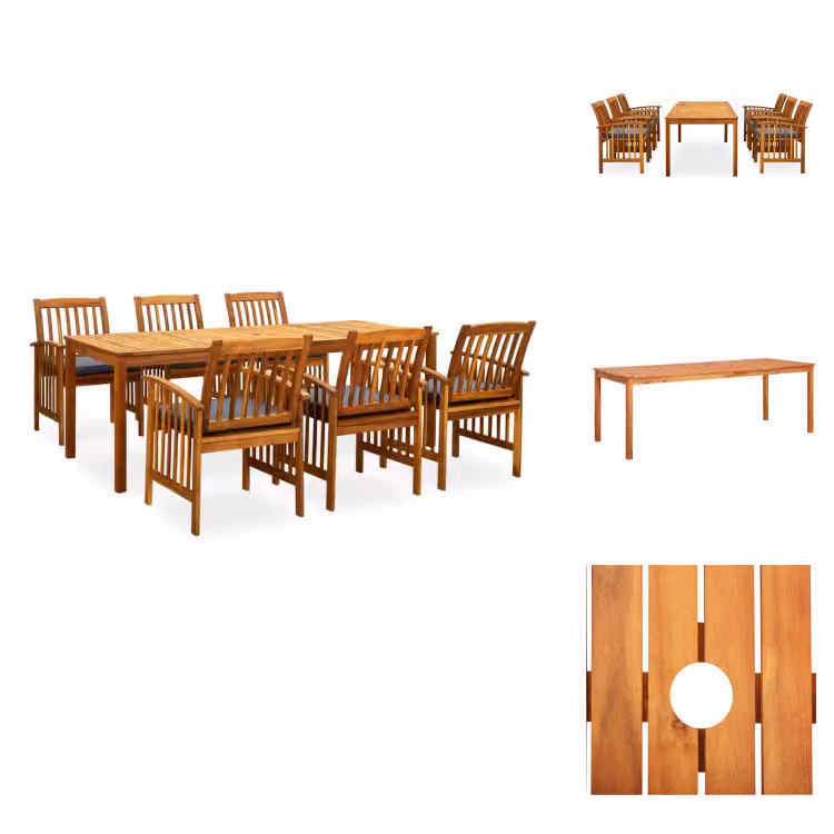 vidaXL Set da pranzo da giardino 7 pezzi con cuscini in legno massiccio di acacia - Set di mobili da giardino