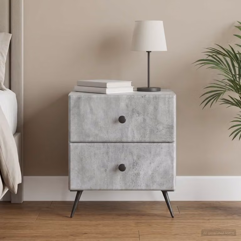 vidaXL Armadio da Notte Moderno in MDF e Metallo Grigio Cemento L: 43 cm, P: 34,5 cm, H: 47,5 cm