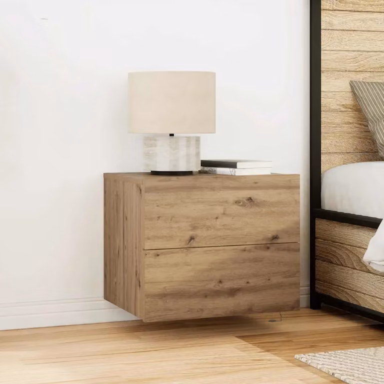 Set di 2 Armadi da Notte vidaXL in Legno Rovere Rustico Marrone con Illuminazione Integrata L 50 x P 39 x H 41 cm