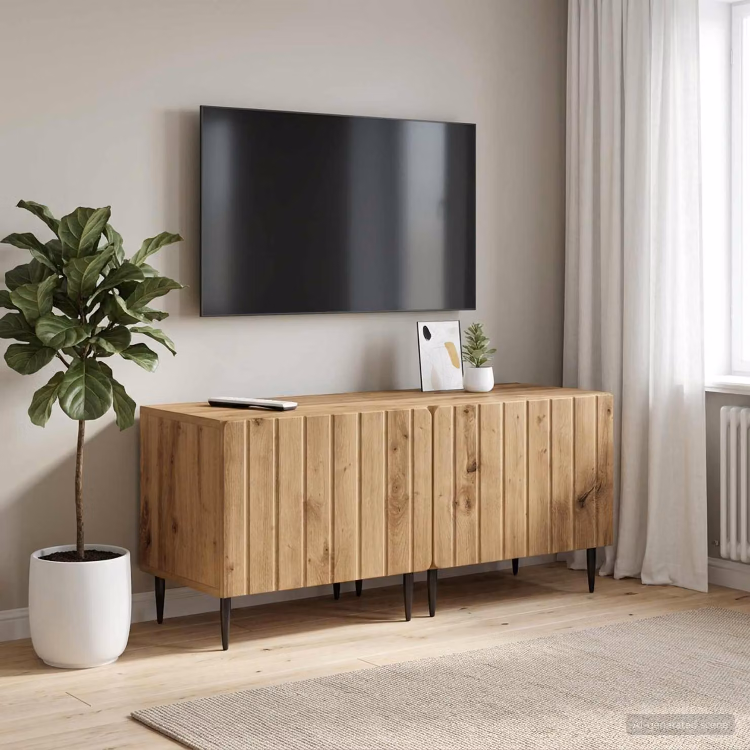 Mobile TV vidaXL in legno ingegnerizzato color rovere, design moderno con scomparti multimediali, L: 120 cm, P: 40 cm, H: 43 cm