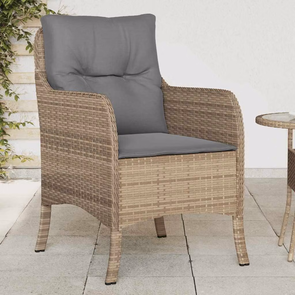 Set di 2 sedie da giardino vidaXL con cuscini in polyrattan e metallo, colore beige misto e grigio