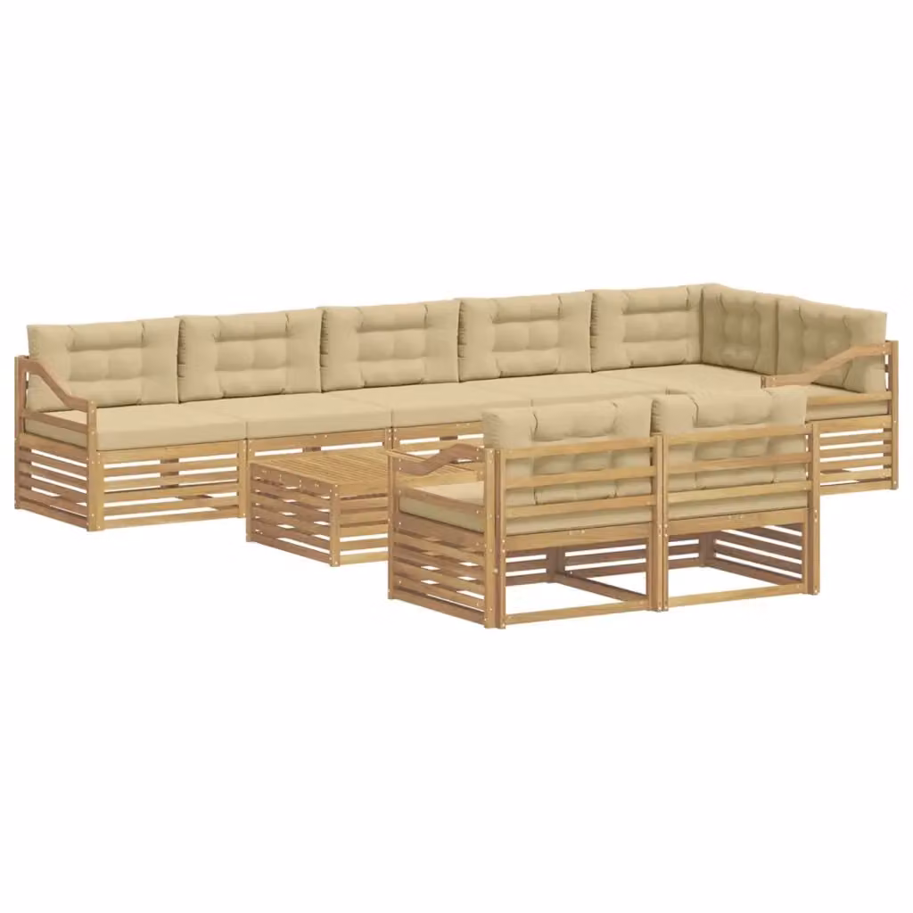 Set di divani da esterno a L vidaXL in legno di acacia con cuscini, Bianco e Beige – 2