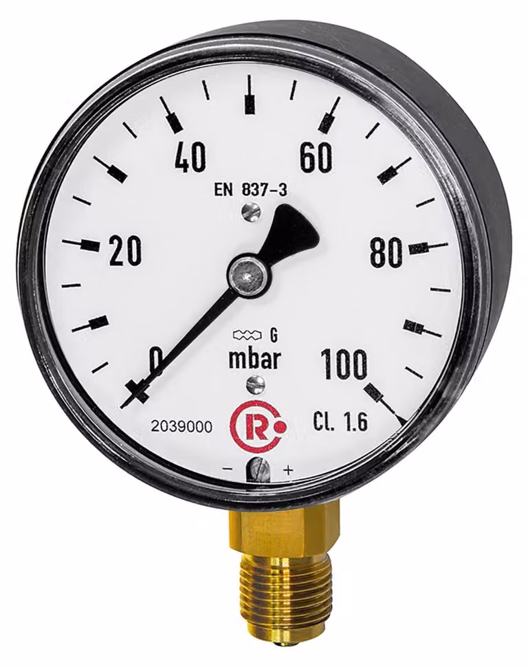 Riegler Manometro a capsula, G 1/4 fondo radiale, 0 - 60 mbar, Ø 63, 5813-R