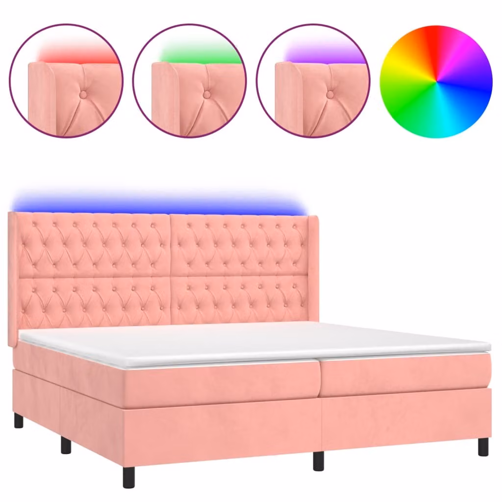 Letto a Molle con Materasso e LED Rosa 180x200 cm in Velluto