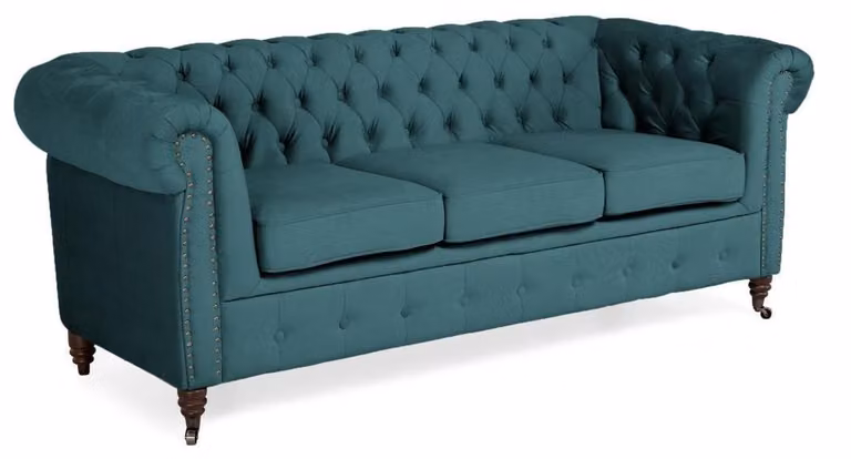 Klassische Chesterfield Möbel Dreisitzer Couch Textil Sofa Edles Design Grün