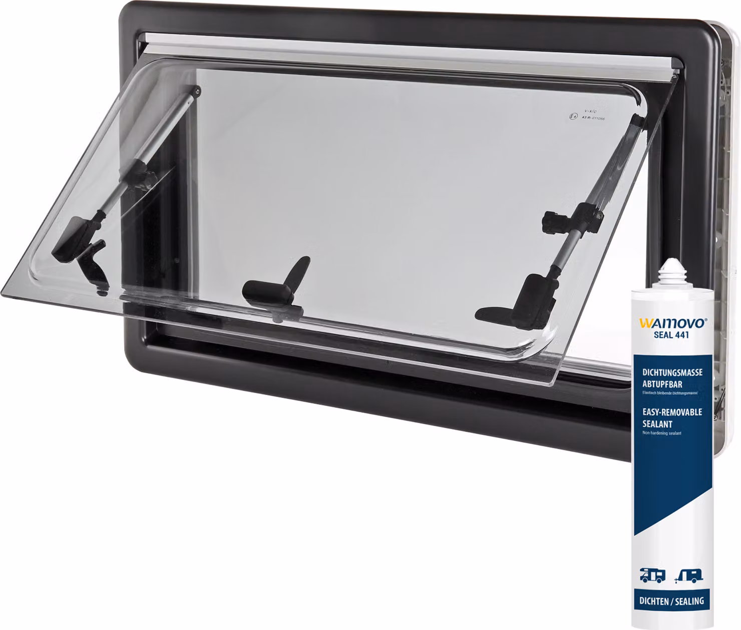 Finestra espositiva wamovo, 50x35 cm, finestra laterale, zanzariera, rullo oscurante, sigillante, per camper e caravan