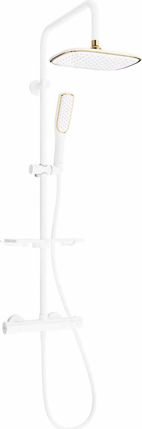 Mexen KT49 set doccia esterno con soffione e rubinetto termostatico, bianco/oro - 771504993-25