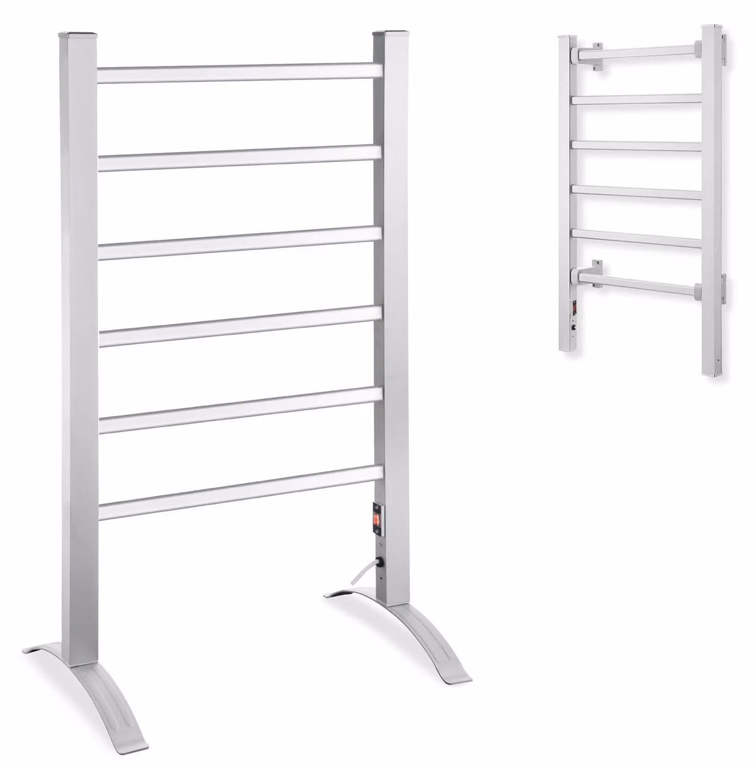 Asciugamani elettrico da parete, modello autoportante - 6 barre - Potenza: 90 W - Dimensioni: 555 x 355 x 895 mm - Colore: argento