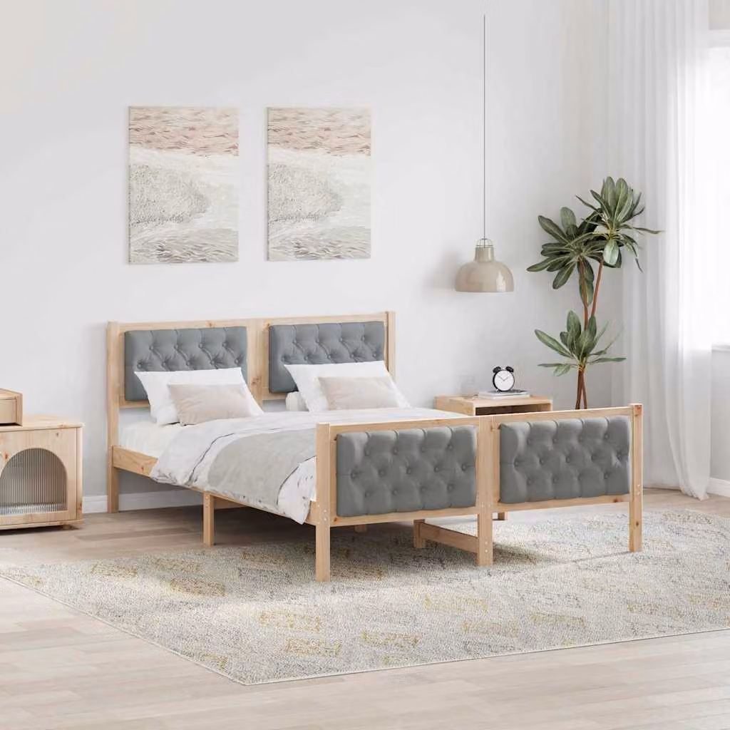 Struttura del letto moderna vidaXL in pino massello, Grigio chiaro, 150 x 200 cm – 1