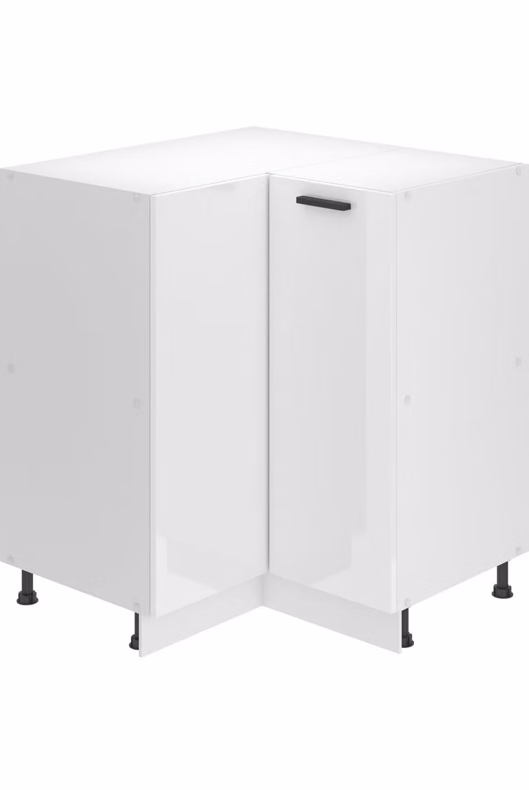 Base da cucina Belini, base da cucina larga 90 cm. Base per cucina SNP senza piano di lavoro. Mobile da cucina ad angolo con 1 anta, bianco lucido