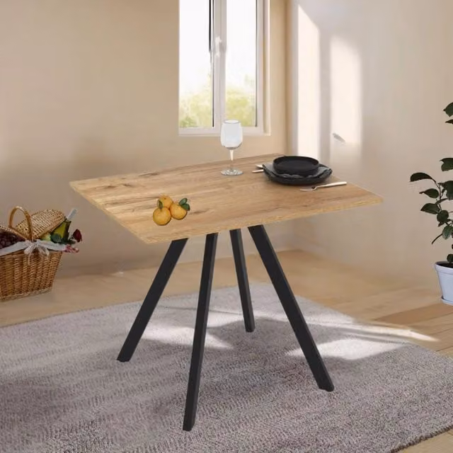 Tavolo fisso Lucas Effezeta Italia con piano in rovere marrone e struttura in metallo nero
