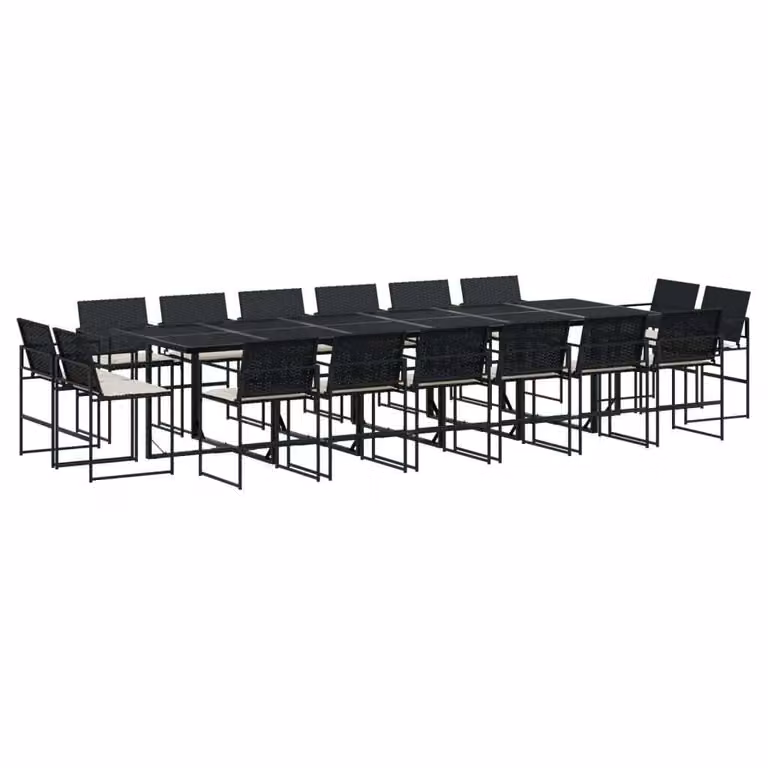 Set da Pranzo da Giardino 17 pz con Cuscini Nero in Polyrattan