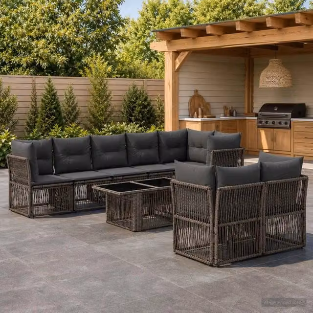 Set Divano da Giardino 8 pz Grigio polyrattan 3436499