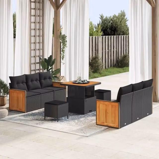 Set Divano da Giardino 9 pz 8-Numero di posti Nero 3363254