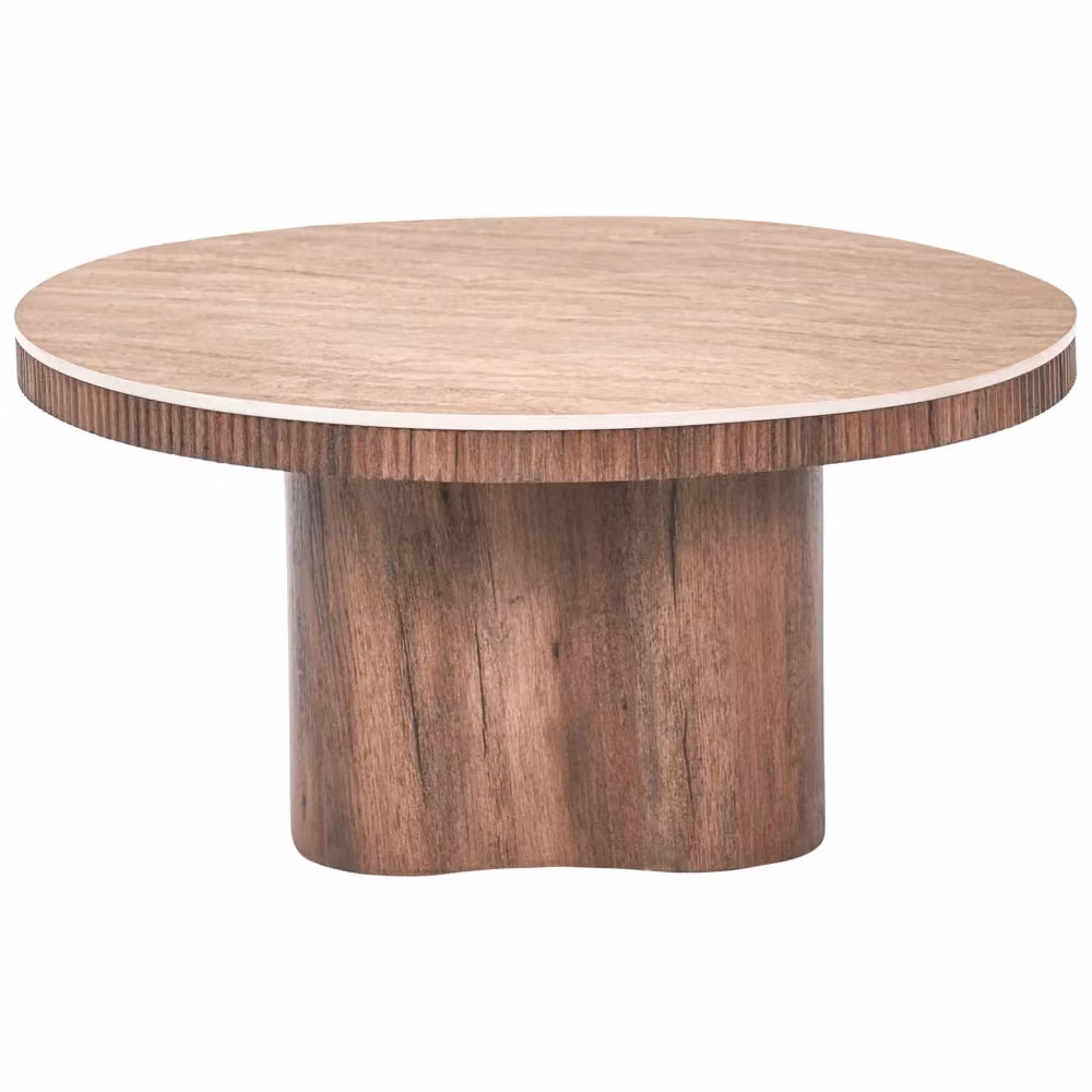 Tavolino da caffè rotondo BELIANI marrone con piano in ceramica opaca e base a colonna in stile Mid-Century L: 80 cm, P: 80 cm, H: 40 cm – 2