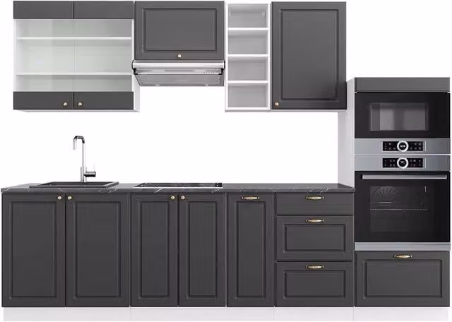 Cucina componibile moderna Fame-Line Vicco, colore antracite, oro e bianco, L: 280 cm