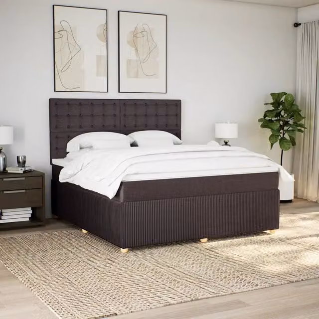 Letto Ibrido con Giroletto a Molle e Materasso vidaXL in Tessuto Marrone e Bianco L/P: 180 x 200 cm