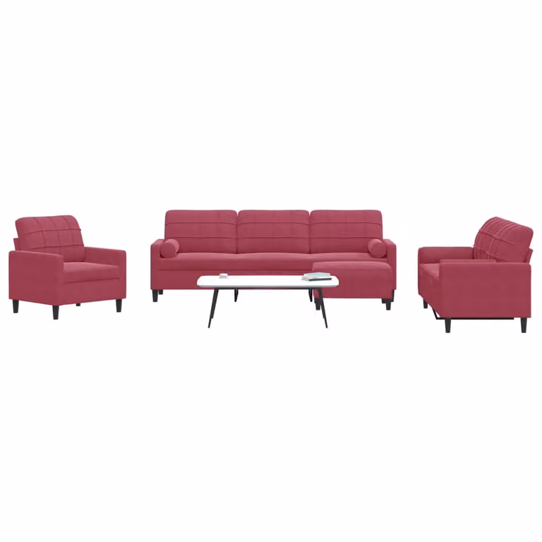 Set di divani vidaXL 4 pezzi in velluto rosso con cuscini e pouf, design moderno con struttura in metallo per il tuo soggiorno
