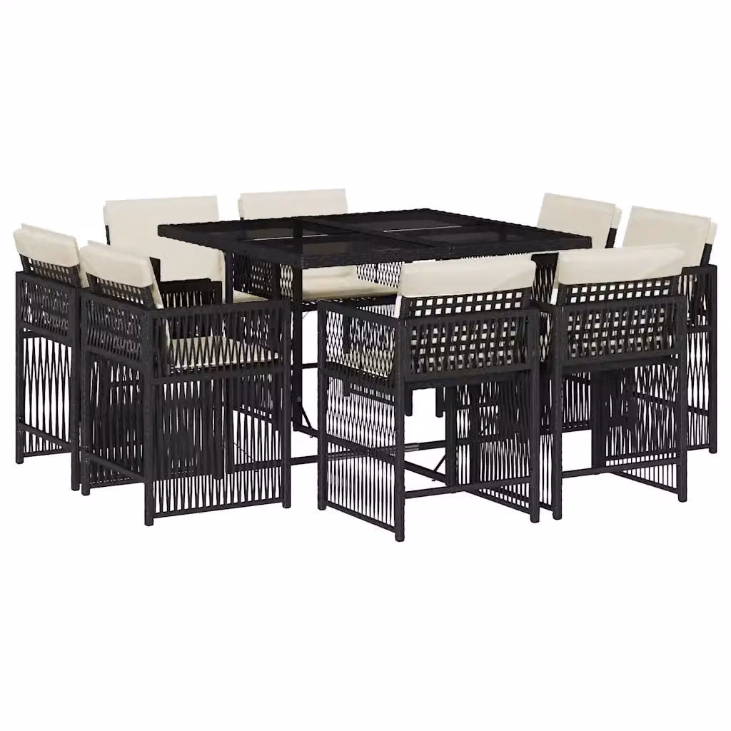 Set da pranzo da giardino vidaXL in polyrattan nero con cuscini e piano in vetro per 9 persone – 2
