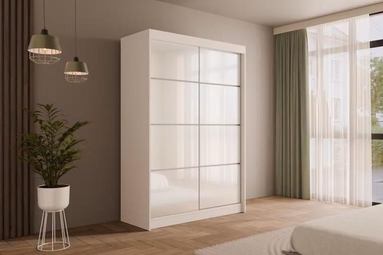 Armadio ALTDECOR con ante scorrevoli Lacobel, guide con cuscinetti a sfera e listelli in alluminio - PEKA3 - 120 cm Bianco / Bianco