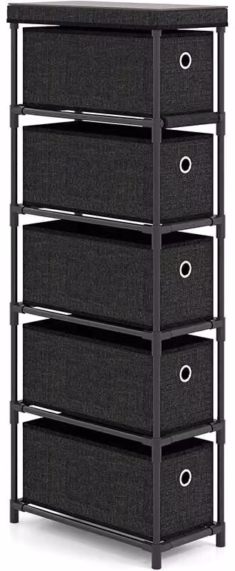 Comodino con 5 cassetti, modello MC43649IT, dimensioni 40 x 19 x 100 cm, colore nero