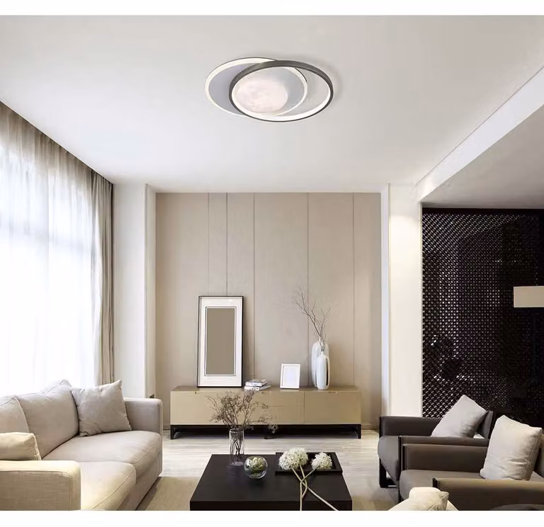 Plafoniera LED, grigio nero, design a luna, P 36,9 cm
