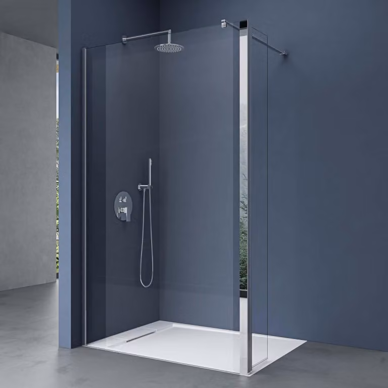 doporro Box Doccia Walk-In 100x200cm con Vetro Laterale 30cm, Parete Doccia Anticalcare in Vetro da 10mm con Braccio Sostegno MMBR3 Telescopico in Acciaio