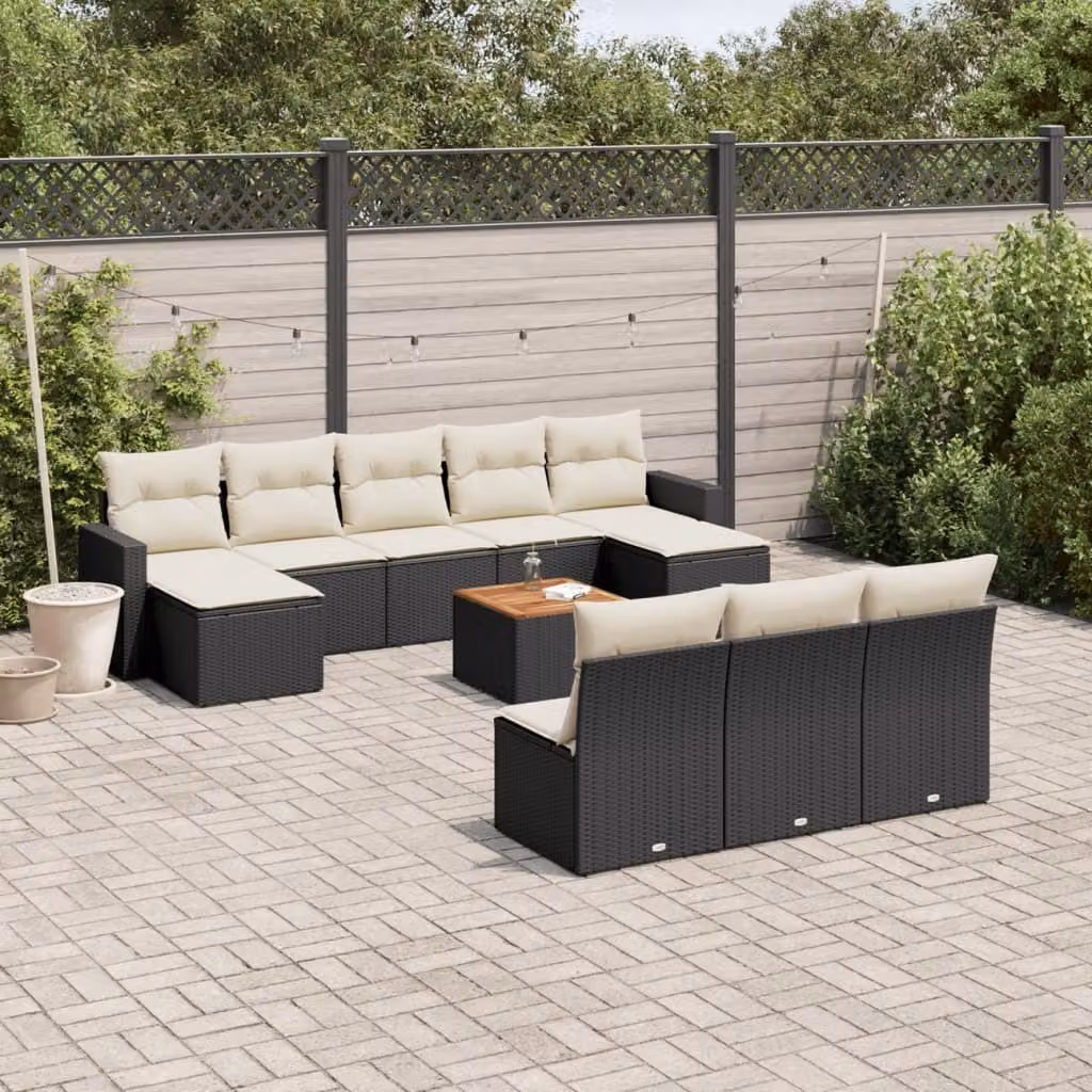 Maison Exclusive - Set Divani da Giardino 11 pz con Cuscini in Polyrattan Nero