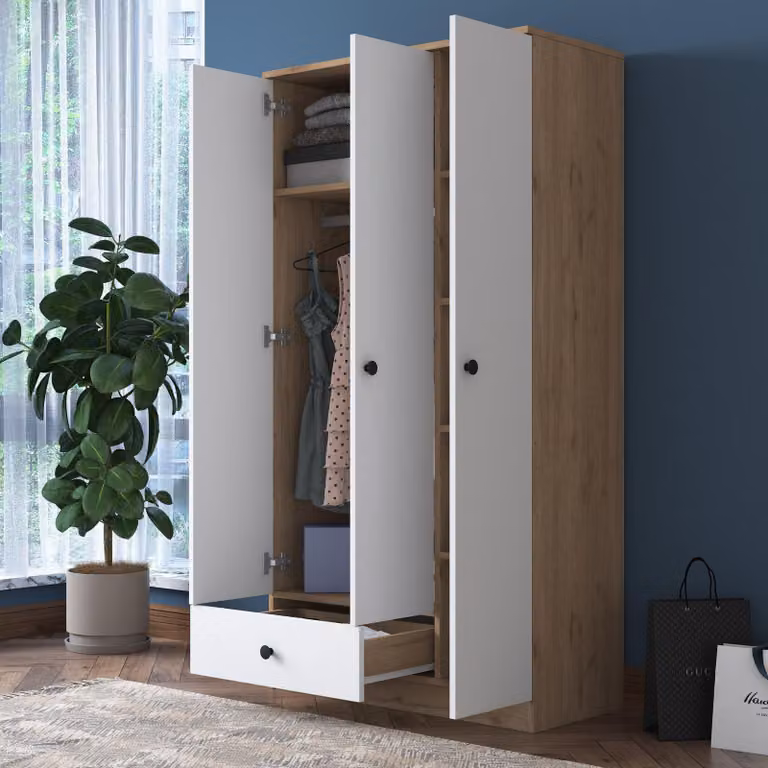 Infine - Guardaroba 3 Ante, 90x43 cm Marrone Rovere, Appendiabiti