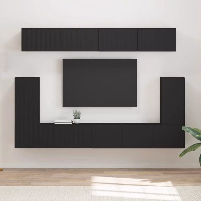 Set mobile TV moderno vidaXL in 5 pezzi, colore nero opaco, in legno MDF per soggiorno