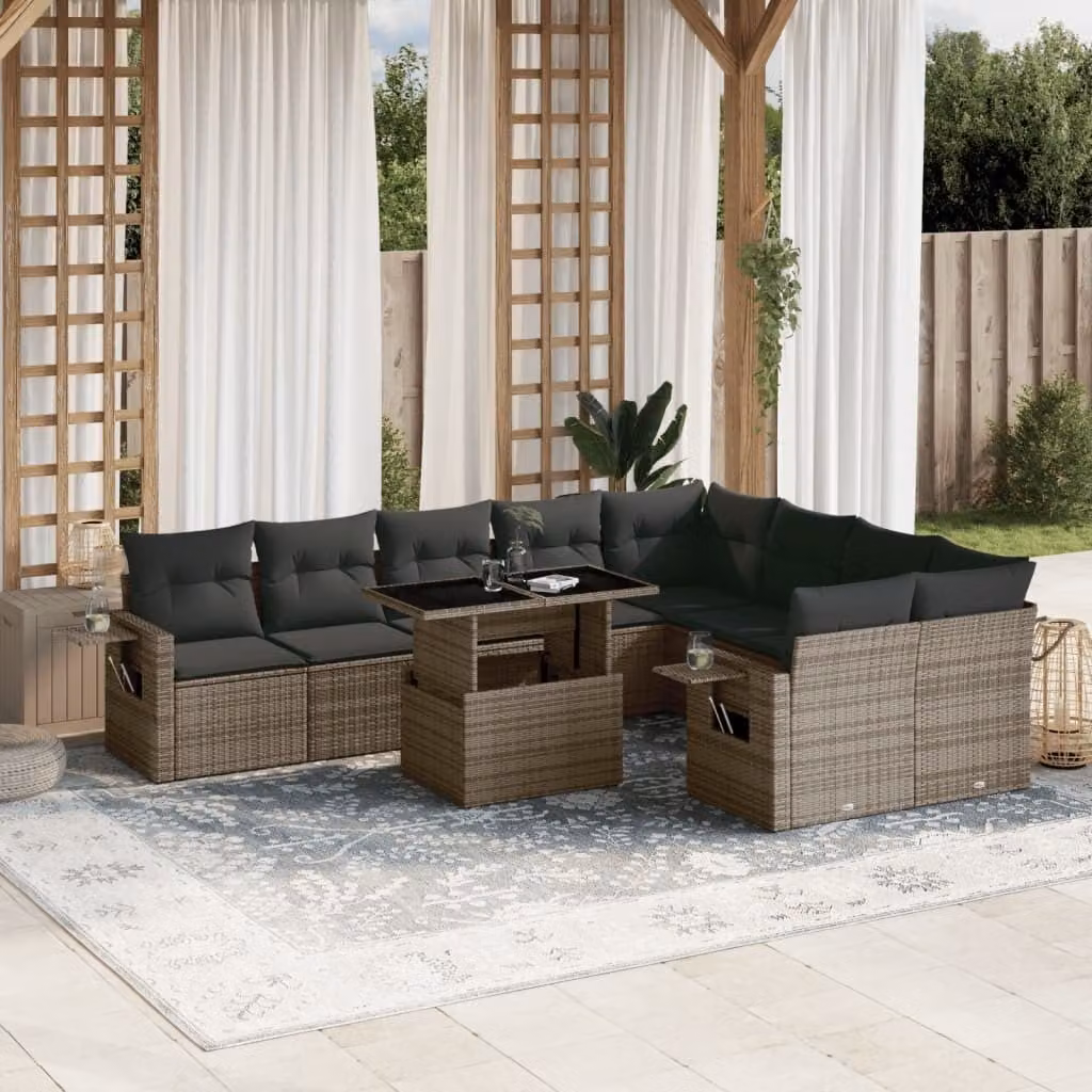 Maison Exclusive - Set Divano da Giardino 10 pz con Cuscini Grigio in Polyrattan