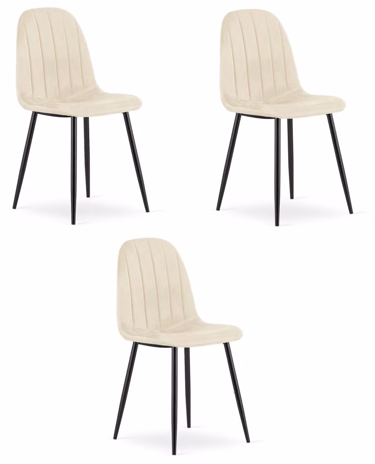 Sedia - Leobert - Padva - Velluto beige chiaro/gambe nere - 44,5 x 53 x 87 cm - Set da 3