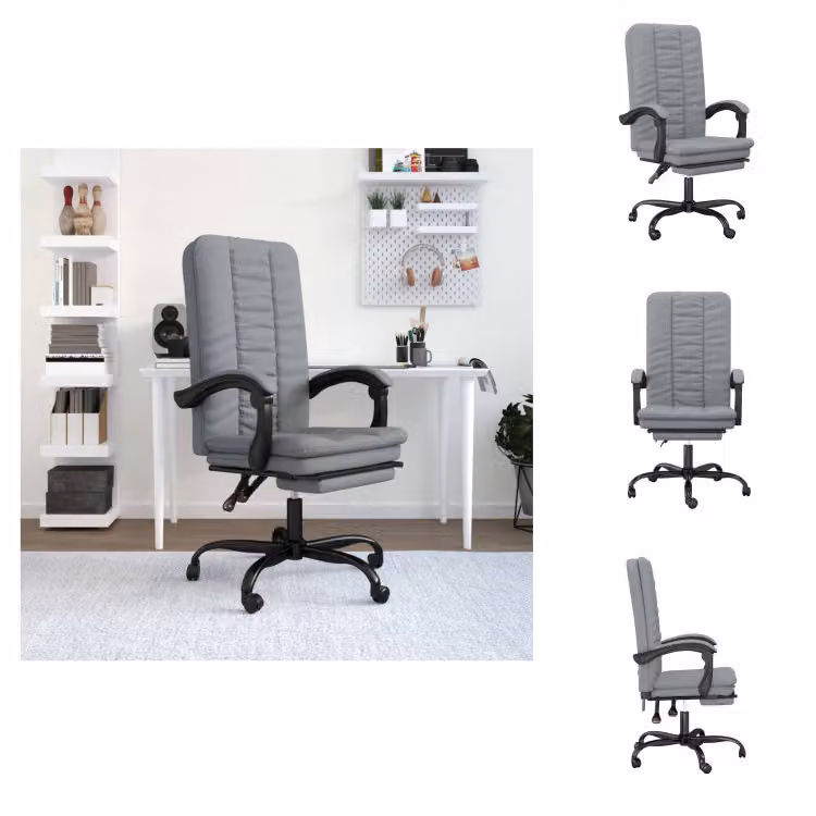 vidaXL Sedia da ufficio con funzione reclinabile in tessuto grigio chiaro - Sedie da ufficio