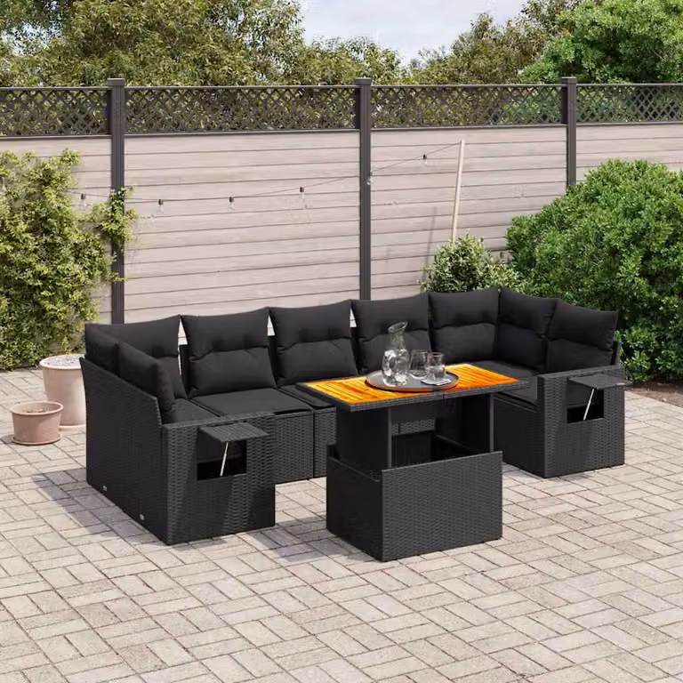 vidaXL Set Divani da Giardino a L con Cuscini 8 pz in Polyrattan Nero