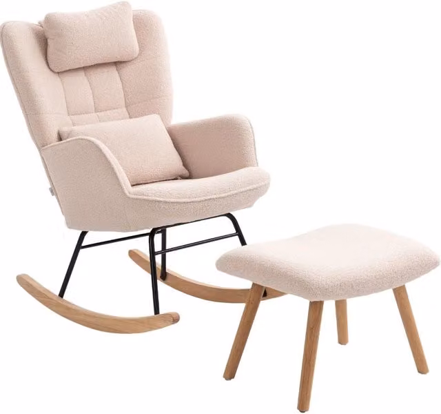 Poltrona a dondolo beige con poggiapiedi 70,5x101,5x99,5 cm schienale alto