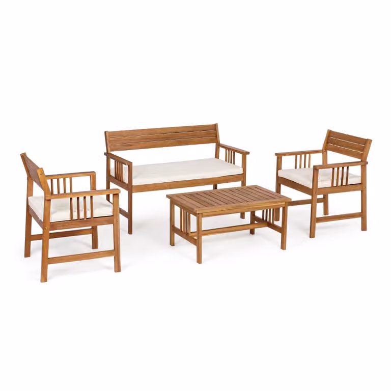 Set salotto NOEMI in legno d’acacia con cuscini