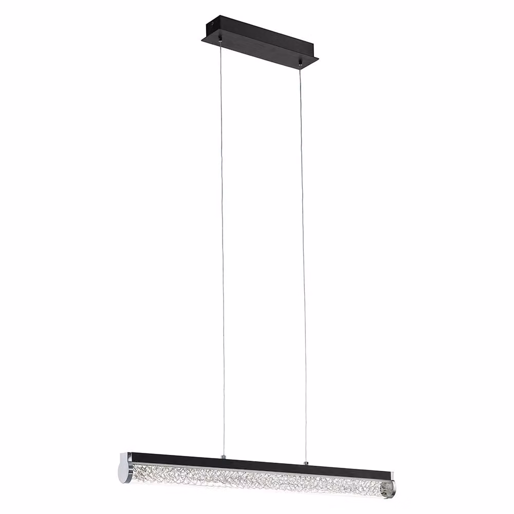 Lampada a sospensione a LED, struttura in acciaio nero, vetro trasparente, intrecciata, altezza 110 cm