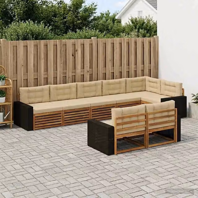 Set di divani da esterno a L con 8 pezzi vidaXL in legno di acacia color marrone e beige – 1