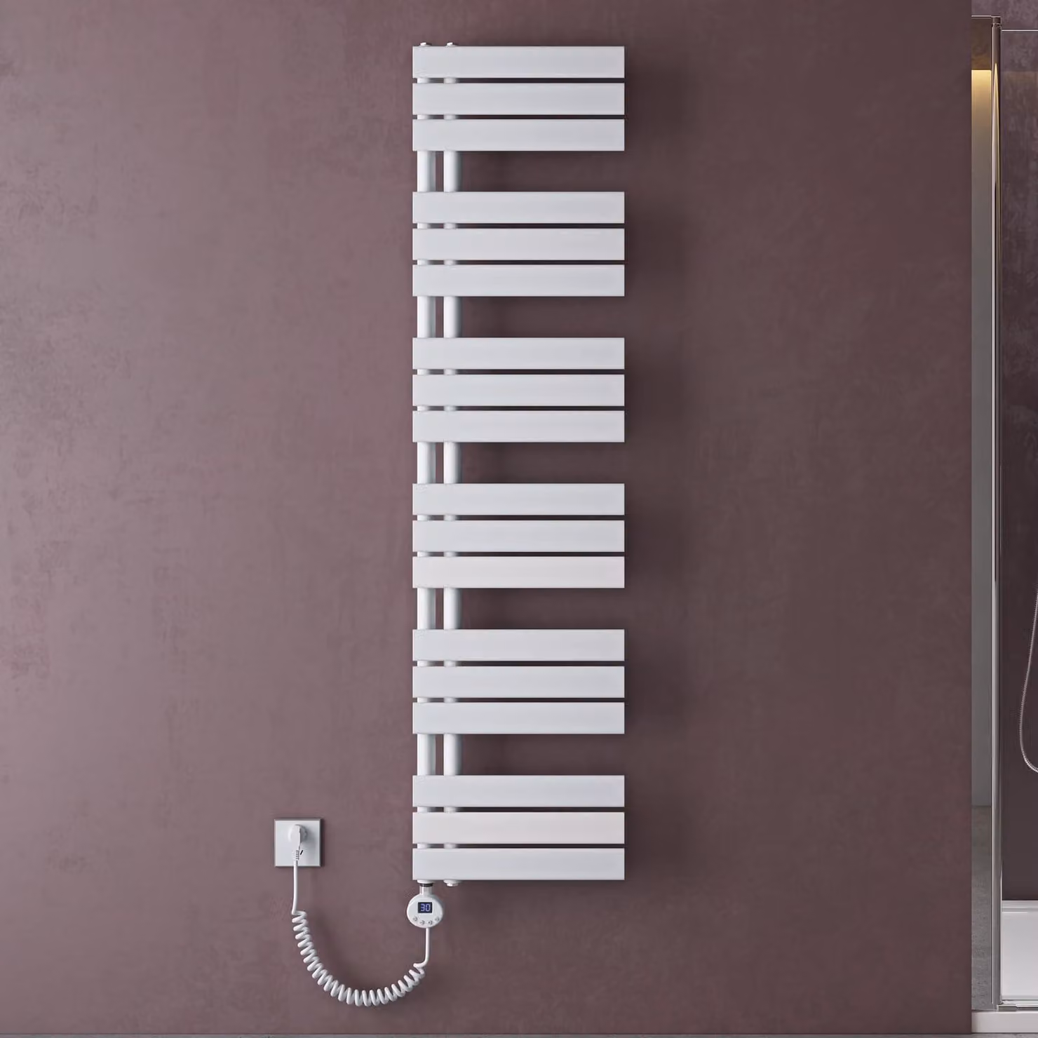 doporro Scaldasalviette Elettrico Bagno con Termostato Digitale e Funzione Timer 159x40cm 1000W Bianco, Termoarredo Elettrico Temperatura Regolabile, Radiatore da Parete Verticale - FN