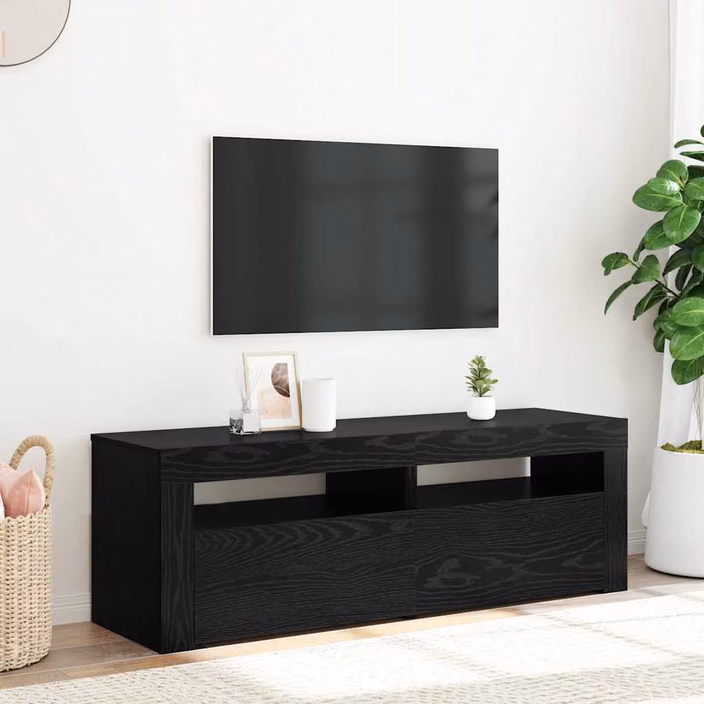 vidaXL Mobile Porta TV con LED in Rovere e Nero, L 120 x P 35 x H 40 cm
