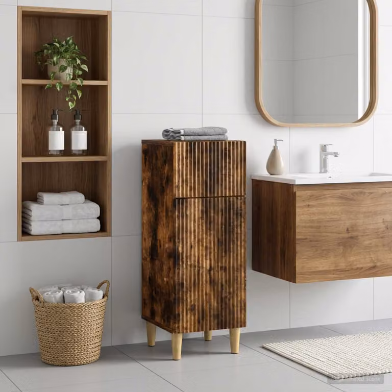 Mobiletto da bagno moderno vidaXL ARNHEM in rovere fumo con ante a cerniera e ripiani interni, L/P/H: 30 x 31 x 80 cm
