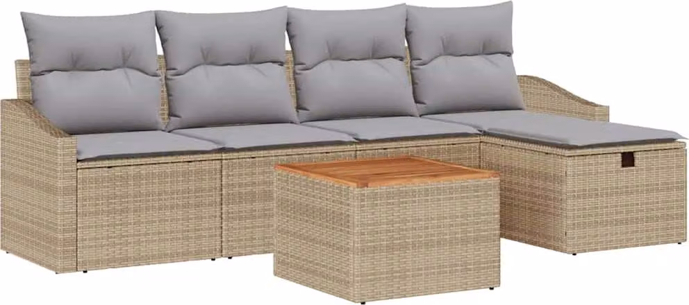 Set Divano da Giardino con cuscino 6 pcs Beige polyrattan