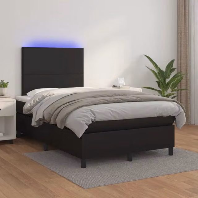 Letto a molle con materasso e illuminazione LED vidaXL in similpelle nero L/P/H: 120 x 200 x 203 cm – 1