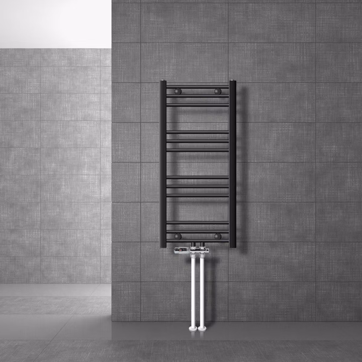 LuxeBath Radiatore da bagno attacco centrale 400 x 800 mm antracite dritto con attacco termostatico tramite radiatore a pavimento, senza elemento riscaldante