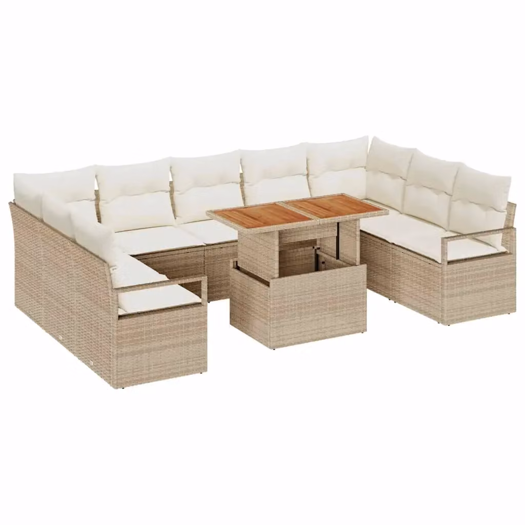 Set Divano da Giardino Moderno vidaXL in Rattan Beige con Cuscini e Tavolino da Esterno – 2