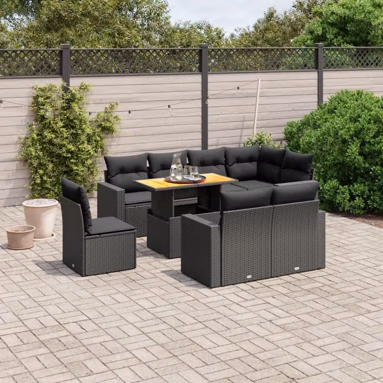 Maison Exclusive - Set Divani da Giardino 9 pz con Cuscini Nero in Polyrattan