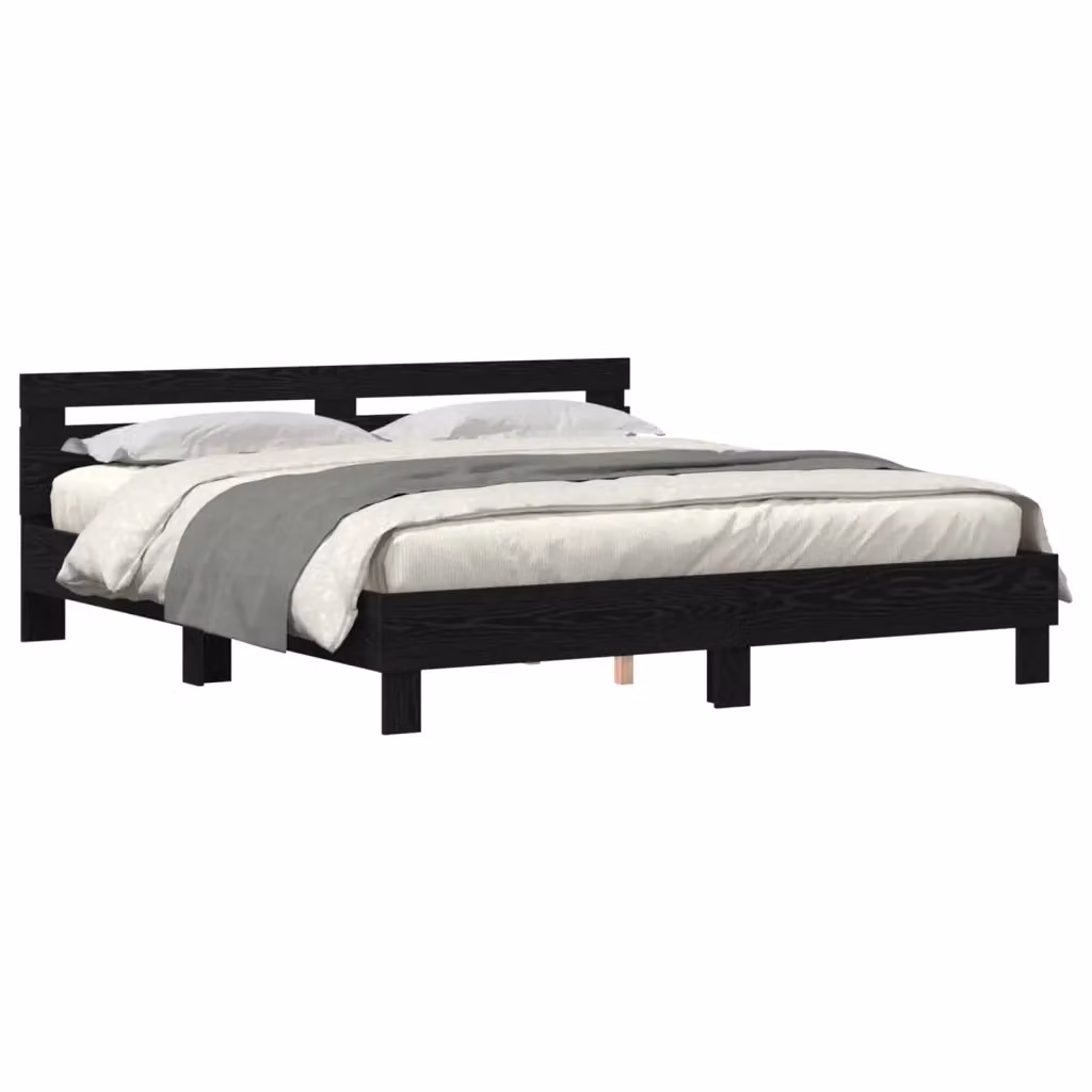 Struttura letto moderna vidaXL in legno Rovere e Nero con strisce LED e porte USB, L/P: 200 x 200 cm – 2