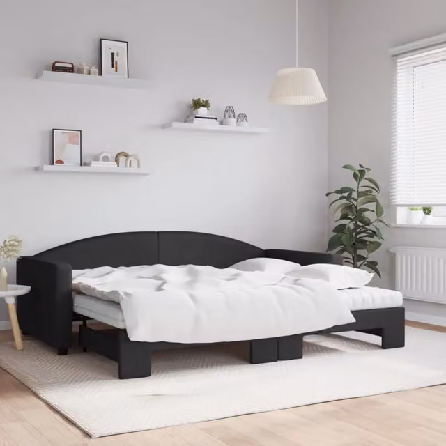 Divano Letto Estraibile vidaXL Nero in Tessuto con Cassetto per Soggiorno e Camera da Letto L/P/H: 223 x 90 x 75 cm – 1